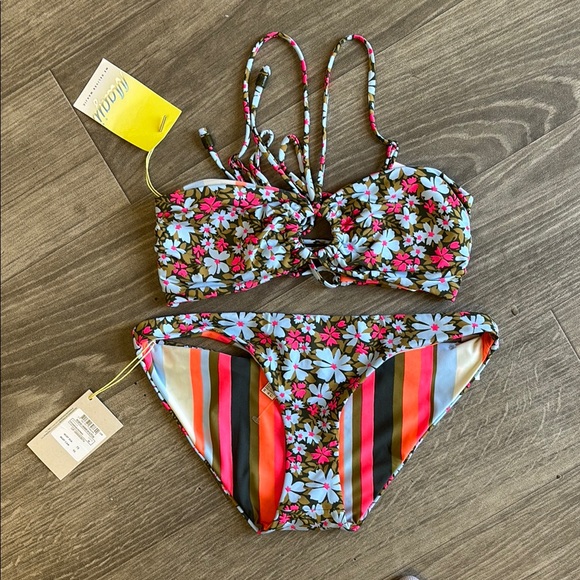 Floral and Striped Bikini Set - Picture 1 of 1